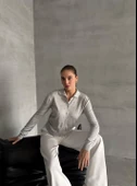 Gri Polo Yaka Mini Topçuklu Bluz thumbnail 4