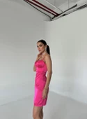 Fuşya Askılı Mini Saten Elbise thumbnail 6
