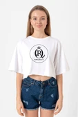 Rolling Quartz Logo Beyaz Kadın Crop Tshirt thumbnail 1