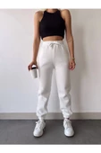 Üç İplik Basic Lastikli Eşofman Pantolon - Beyaz thumbnail 1