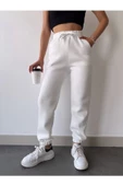 Üç İplik Basic Lastikli Eşofman Pantolon - Beyaz thumbnail 3