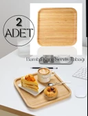 2 Adet Bambu Kare Servis Tabağı, Sunum Seti (20x20 cm) thumbnail 1