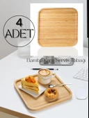 4 Adet Bambu Kare Servis Tabağı, Sunum Seti (20x20 cm) thumbnail 1