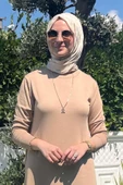 Rüya Bej Triko Elbise thumbnail 3