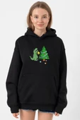 Dinosaur Christmas Tree Siyah Kadın 3ip Kapşonlu thumbnail 1