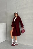 Dipmoda kadın astarlı bordo ithal kaşe kaban DPG048 thumbnail 1