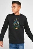 Shark Christmas Tree Siyah Çocuk 2ip Sweatshirt thumbnail 1