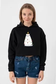 Grumpy Christmas Siyah Kadın Crop Kapşonlu thumbnail 1