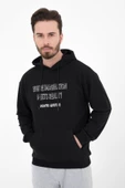 Erkek Baskılı Kapüşonlu Sweat Siyah thumbnail 1