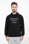 Erkek Baskılı Kapüşonlu Sweat Siyah thumbnail 3