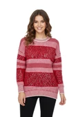Kadın Pullu Çizgili Oversize Kazak 7592 BGL-ST04076 thumbnail 2