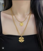 Jade'm Gold Çelik Dört Yapraklı Çiftli Kolye thumbnail 5