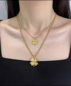 Jade'm Gold Çelik Dört Yapraklı Çiftli Kolye thumbnail 6