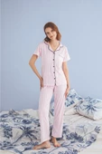 Lila Düğmeli Viskon Pijama Takımı thumbnail 2