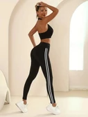 Kadın Yanları çift Beyaz şeritli Dalgıç Tayt thumbnail 5