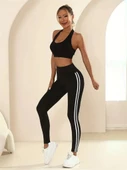 Kadın Yanları çift Beyaz şeritli Dalgıç Tayt thumbnail 6