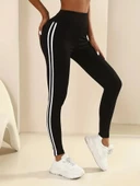 Kadın Yanları çift Beyaz şeritli Dalgıç Tayt thumbnail 2