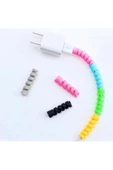 THREESTEP Micro USB - Type C - iPhone lightning Kablo Spiral Kablo Koruyucu Mavi 1 ADET thumbnail 4