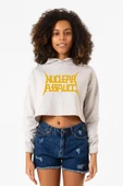 Nuclear Assault Lettern Beyaz Kırçıllı Kadın Crop Kapşonlu thumbnail 1