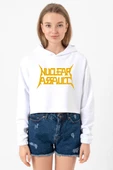 Nuclear Assault Lettern Beyaz Optik Kadın Crop Kapşonlu thumbnail 1