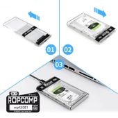 Ropcomp 2.5" USB 3.0 Sata Harici Harddisk Kutusu Şeffaf thumbnail 3