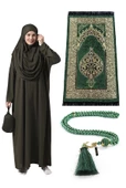 Tek Parça Namaz Elbisesi - Seccade - Tesbih - İbadet Seti - Haki thumbnail 1