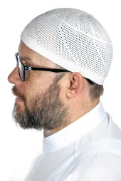 Gold Lüks Dantel Örme Namaz Takkesi Beyaz 1 Adet thumbnail 2