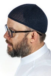 Lüks Çelik Örme Namaz Takkesi Lacivert 1 Adet thumbnail 2