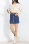 Modal Kapşonlu Crop Sweat Bej - 12885.148. thumbnail 4