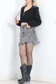 Modal Kapşonlu Crop Sweat Siyah - 12885.148. thumbnail 4