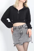 Modal Kapşonlu Crop Sweat Siyah - 12885.148. thumbnail 5