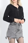 Modal Kapşonlu Crop Sweat Siyah - 12885.148. thumbnail 3