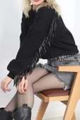 Deri Saçaklı Sweat Siyah - 12690.148. thumbnail 1