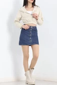 Modal Kapşonlu Crop Sweat Bej - 12885.148. thumbnail 6