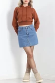 Kapşonlu Crop Sweat Kiremit - 20967.1878. thumbnail 7