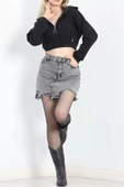 Modal Kapşonlu Crop Sweat Siyah - 12885.148. thumbnail 6
