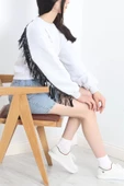Deri Saçaklı Sweat Gri - 12690.148. thumbnail 5