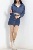 Modal Kapşonlu Crop Sweat İndigo - 12885.148. thumbnail 2