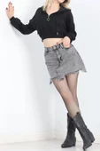 Modal Kapşonlu Crop Sweat Siyah - 12885.148. thumbnail 2