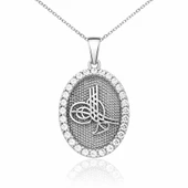 Gümüş Tuğra Oval Bayan Kolye SL1764 thumbnail 5