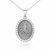 Gümüş Tuğra Oval Bayan Kolye SL1764 thumbnail 3