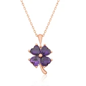 Gümüş Mor Yonca Kolye SL2049 thumbnail 5
