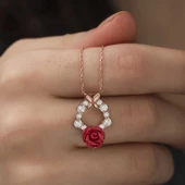​​Gümüş Rose Kırmızı Gül Kolye SL3199 thumbnail 4