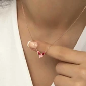 Gümüş Rose Minimal Kelebek Bayan Kolye SL4102 thumbnail 10