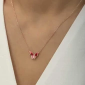 Gümüş Rose Minimal Kelebek Bayan Kolye SL4102 thumbnail 9