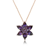 Gümüş Rose Mor Lotus Çiçeği Kolye  SL3743 thumbnail 1