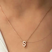 Gümüş Rose 3 Boyutlu Ş Harf Bayan Kolye SL4252 thumbnail 6