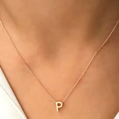 Gümüş Gold 3 Boyutlu P Harf Bayan Kolye SL4233 thumbnail 1
