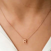 Gümüş Rose 3 Boyutlu R Harf Bayan Kolye SL4251 thumbnail 4