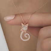 Gümüş Rose Kedi Kadın Kolye SL4741 thumbnail 4